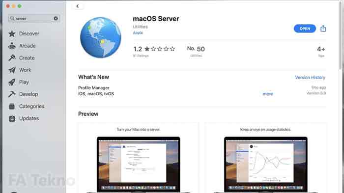 Tampilan sistem operasi Mac OS Server